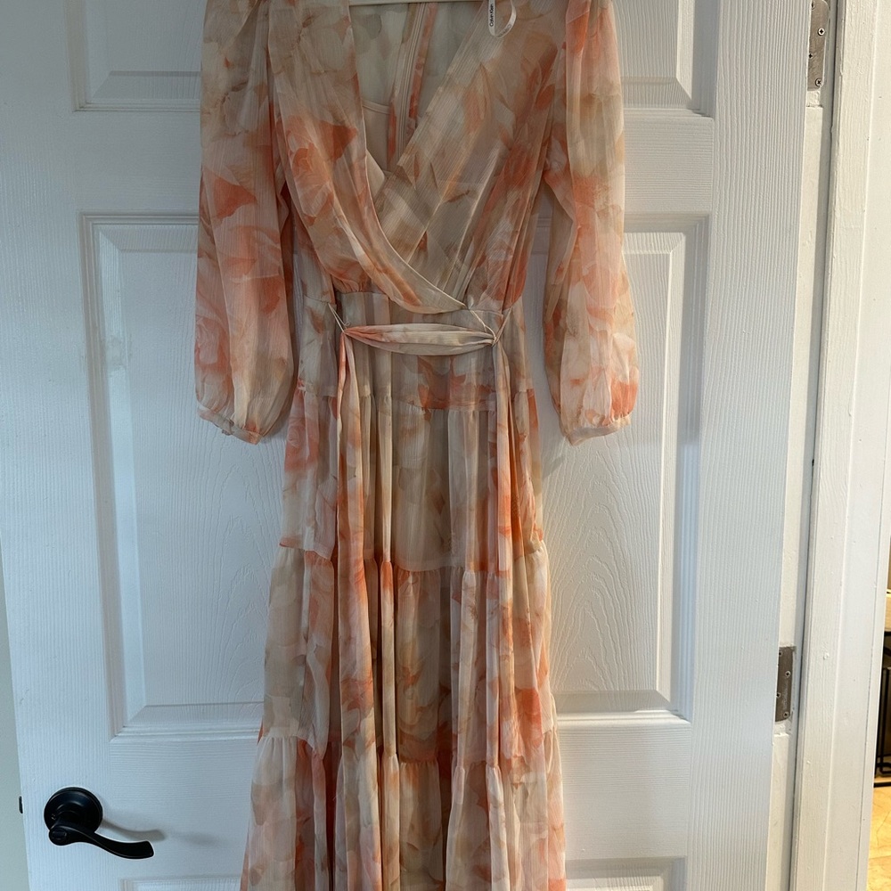 Calvin Klein Peach Floral Wrap Dress